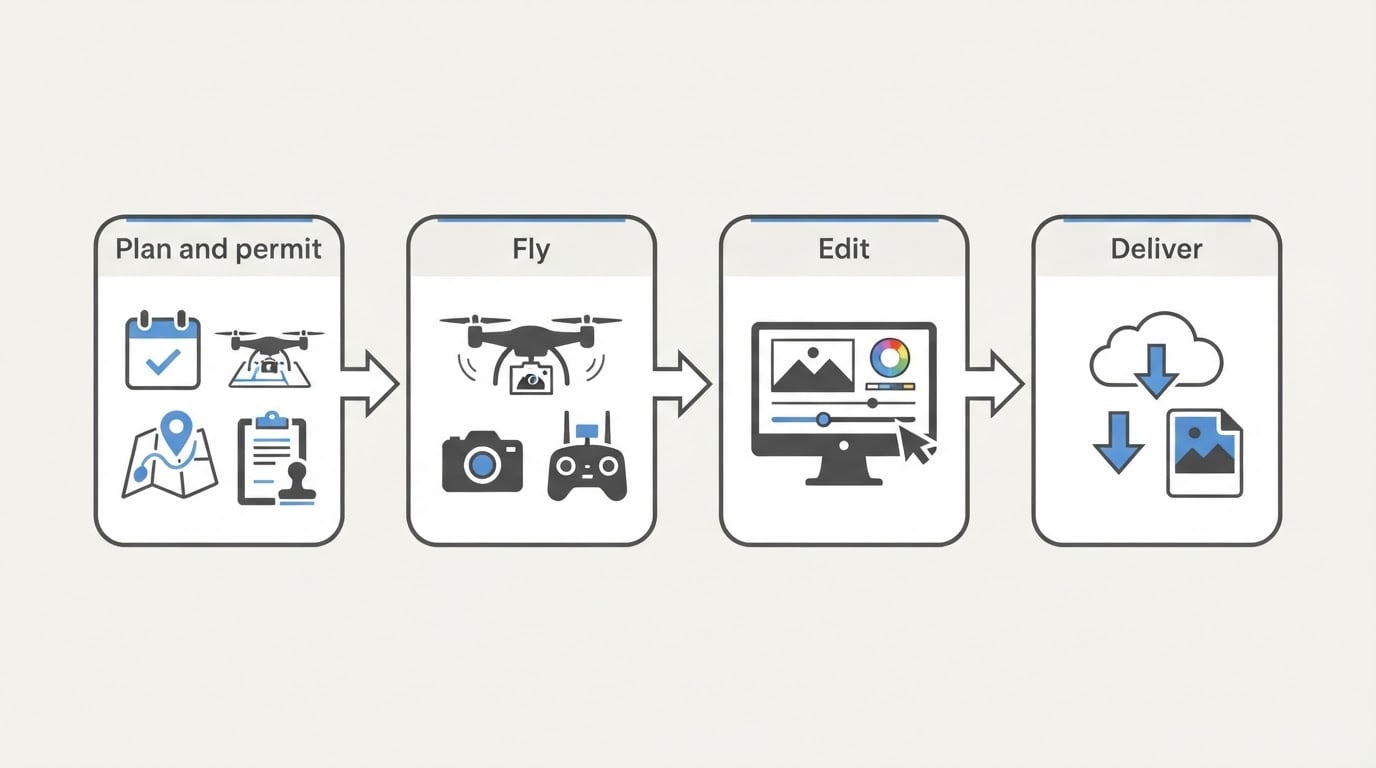 Workflow diagram for aerial photography services.